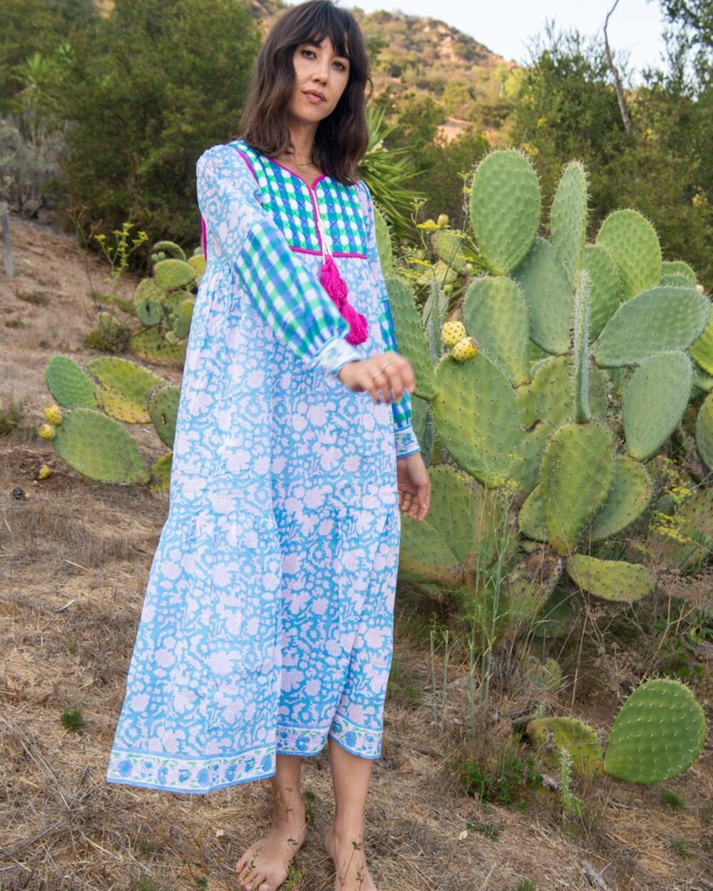 SZ Blockprint Jodhpur Maxi Dress Cornflower Blue Nila Size Large